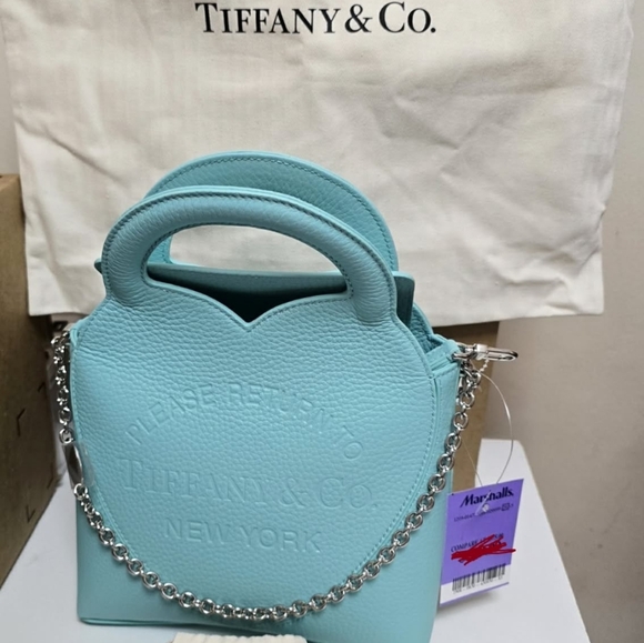Tiffany & Co. Aqua Leather Shoulder Bag & Matching Tiffany WALLET - Picture 6 of 8